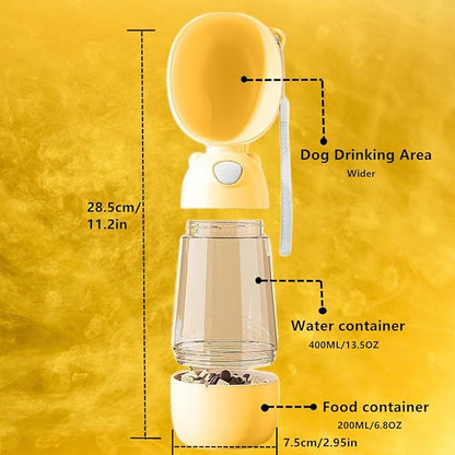 Outdoor Dog Water Bottle Dispenser with Food Container - Leak Proof, 400ml for Small, Large Dogs