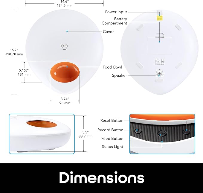 Geeni Smart Pet Feeder for Wet or Dry Food, 5-Meal Automatic Dog and Cat Feeder with Ice Packs, Programmable Timer, Battery Backup, Alexa and Google Home Compatible, White