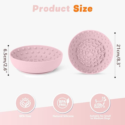 Dog Lick Bowl, Slow Feeder Dog Bowl Licking Mat for Small to Large Dogs, BPA-Free Non-Slip Silicone Slow Feeder Treat Dispenser for Anxiety Relief, Freezer & Dishwasher Safe (Pink, 8.3"x2.6")
