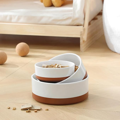 MALACASA Ceramic Dog Bowls Set with Wood Stand, 3.5 Cups Pet Bowls for Medium Dogs with Non-Slip Base, Large Puppies, Cats, Retrievers, ect.Pet Food & Water Basic Bowls Set, Weighted Glaze Matte.34 OZ