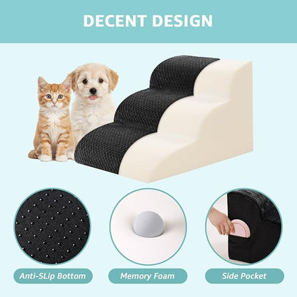 Dog Stairs for Medium Dogs 22" H, 5-Step Dog Steps Ramp for High Beds and Couch with Anti-Slip Washable Cover and Durable High Density Foam, Black