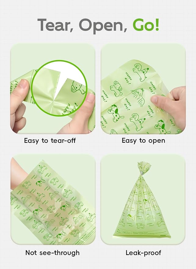 Dog Poop Bags Rolls, 320 Count (20 Refills) - 60% Recycled Plastic Unscented - Leak Proof, Extra Thick Waste Bag with Easy-Peel Sticker (Green)