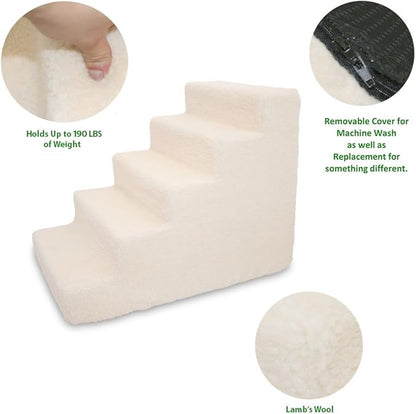 Best Pet Supplies Dog Stairs for Small Dogs & Cats, Foam Pet Steps Portable Ramp for Couch Sofa and High Bed Non-Slip Balanced Indoor Step Support, Paw Safe No Assembly - Lambswool, 5-Step