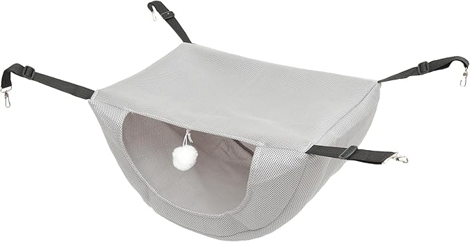 Toyvian Breathable Mesh Cat Hammock Bed Hanging Pet Cat Sleeping Nest Small Gray for Summer Cage Kitten Rest