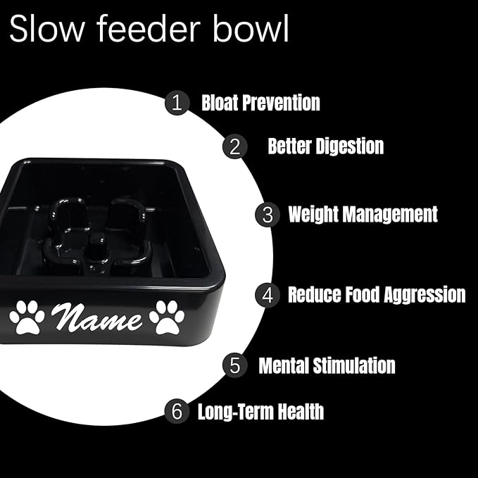 Personalized Slow Feeder Bowl for Dogs & Cats - Custom Name, Non-Slip Bottom, Easy to Clean, Puzzle Food Dish for Puppy & Kitten, Small & Medium Pet Bowls & Plates（Square）