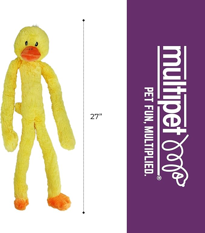Multipet Swingin' Slevin Duck Dog Plush Toy - Squeaky Dog Toy for All Dogs - Extra Soft Plush - Stuffed Animal for Cuddling & Playing - Cute Dog Pet Toy (27”, Yellow, 5 Squeakers)