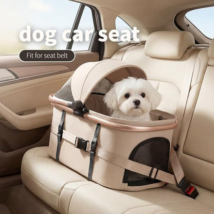 All-Terrain Pet Stroller for Small Medium Dogs & Cats, 30 lbs Capacity - Portable Carrier with One-Touch Brake, Lightweight Foldable Design & Shock Absorption Wheels,Beige