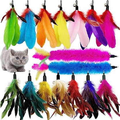 Cat Feather Toys Refill, 16 Pieces Cat Wand Replacement Feathers Toy for Indoor Cats by CATENEED