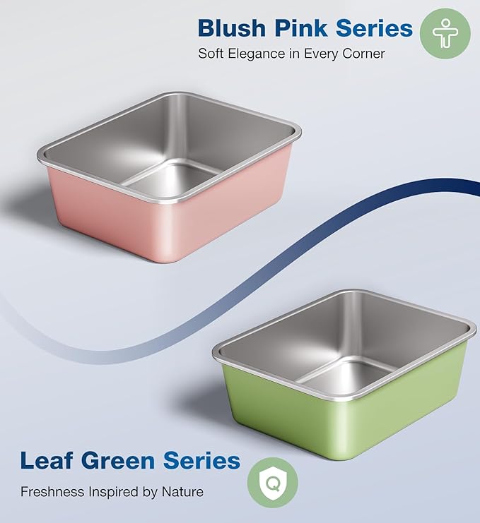 Stainless Steel Litter Box, Large Metal Cat Litter Box with High Sided for Big and Small Cats, Non-Stick, Easy to Clean, Odor-Free, 17.5" L×13.6" W×5.9" H, Blush Pink