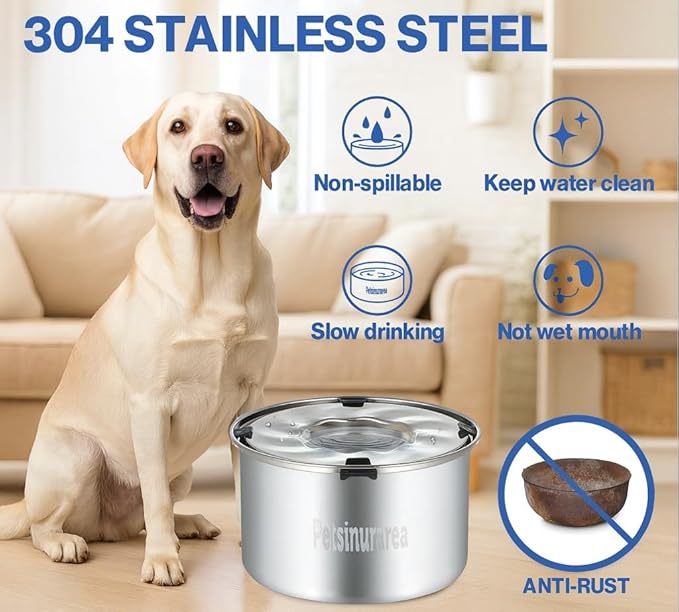 Set of 2 Dog Water Bowl Stainless Steel 5.6L/190oz No Spill Water Bowls 1.5 Gal Large Capacity No Splash Slobber Stopper Slow Drinking Spill Proof Bowls for Messy Drinkers, Including Pet Food Bowl