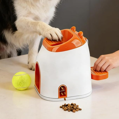 Dog Ball Thrower Interactive Toy - Automatic Machine | 12x10x8 Inches Device with Treat Dispenser, Body with Adjustable Launch Distance, Pet Exercise Toy for Apartment, Living Room, Home