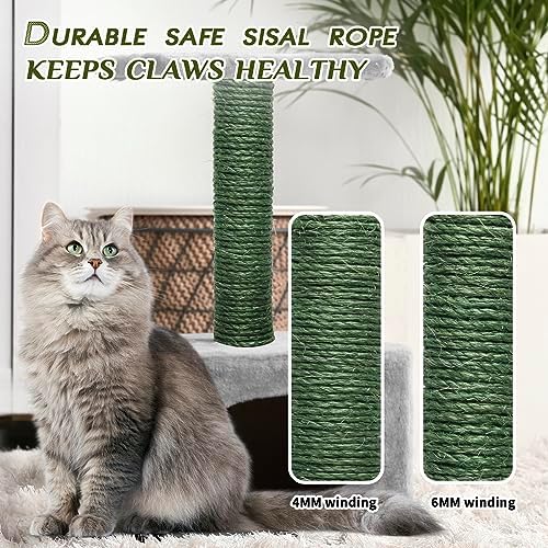 Green Sisal Rope 1/4 Inch by 98-Feet for Cat Scratching Post Tree Tower Replacement Repair and Replace, DIY Hemp Twine Rope for Kittens Shelves Furniture Window Bed Perch House Climbing, 6mm by 30m - Image 6