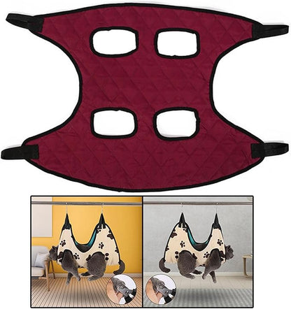 Portable Dog Grooming Hammock Restraint Bag Harness Multi Functional Hammock Helper for Puppy Nail Trimming Cat Pet Supplies Cleaning, Red M