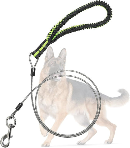 Heavy Duty Dog Leash, Chew Proof Metal Leash for Large Dogs (Up to 250lbs), WireRope Dog Leashes with Soft Silicone Grip (Grey, 5 FT)