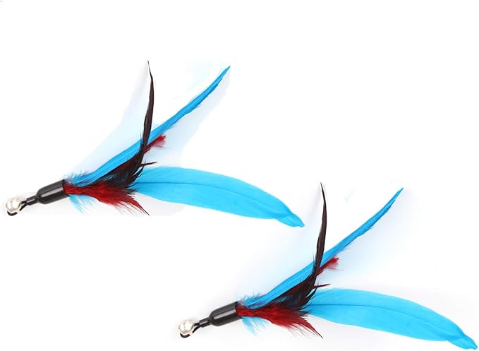 2 Pcs Cat Toys Feather/Teaser Toy with Bell Cat Teaser Funny Pet Cat Play Feather Toys CT15-12 Blue Feather
