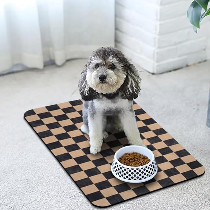 Dog Food Mats for Floors Waterproof, Pet Water Bowl Mats Pet Feeding Absorbent Placemats Plaid 12 * 20 inch