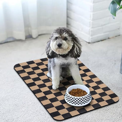 Dog Food Mats for Floors Waterproof, Pet Water Bowl Mats Pet Feeding Absorbent Placemats Plaid 12 * 20 inch