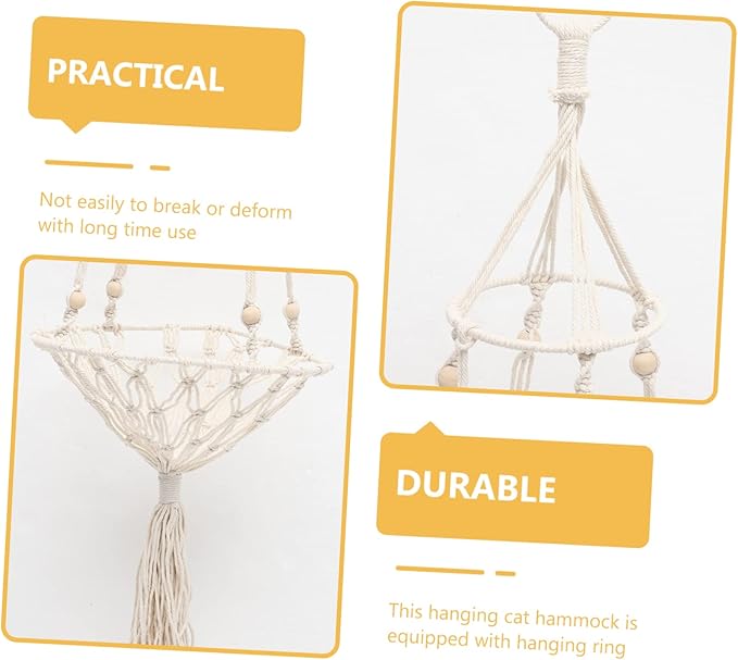 Style Handwoven Cat Hammock Bed Macrame Hanging Cat Bed for Indoor s Swing for Pets Cozy Hanging Nest for Relaxing and Lounging