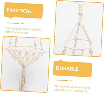 Style Handwoven Cat Hammock Bed Macrame Hanging Cat Bed for Indoor s Swing for Pets Cozy Hanging Nest for Relaxing and Lounging
