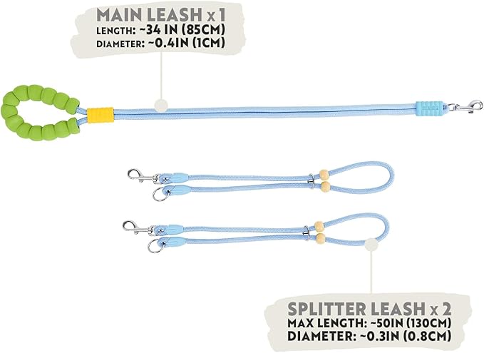 Hands Free Dog Leash, Double Leash for 2 Dogs, Crossbody Wear with Adjustable Length Split Leads and Padded Handles