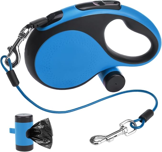 SCENEREAL Retractable Dog Leash for Small Medium Large Dogs up to 110lbs, 26ft 360° Tangle-Free Nylon Tape with Anti-Chewing Wire Rope&Waste Bag Dispenser, Heavy Duty Long Durable One-Handed Brake