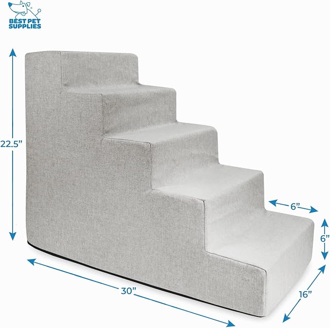 Best Pet Supplies Dog Stairs & Steps - Foam Steps for Small Dogs & Cats, Non-Slip Indoor Balanced Pet Step Support, Dog Ramp, No Assembly, Sand, 5-Step