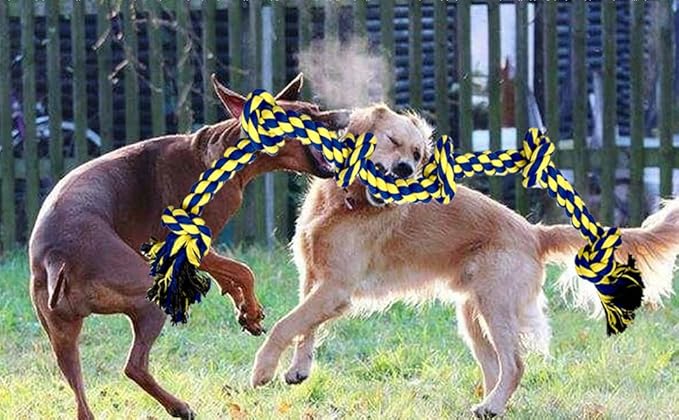 6 Knot 2 Pack 3.6 Feet Giant Large Dog Chew Rope Toy for Aggressive Chewer Power Heavy Duty Tug of War Play Chewing Tugging Tough Knotted XL Long Rope Pulling Pitbull Large Breed Medium Big Dog