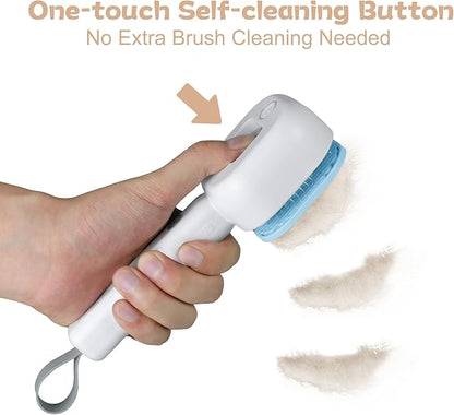 4 in 1 Cat Steam Brush - Self Cleaning Pet Steam Brush for Cat & Dog - Cat Brushes for Shedding with Quiet Motor - Elimination Flying Hair - Keep Your Clothes & Home Clean, White-Blue
