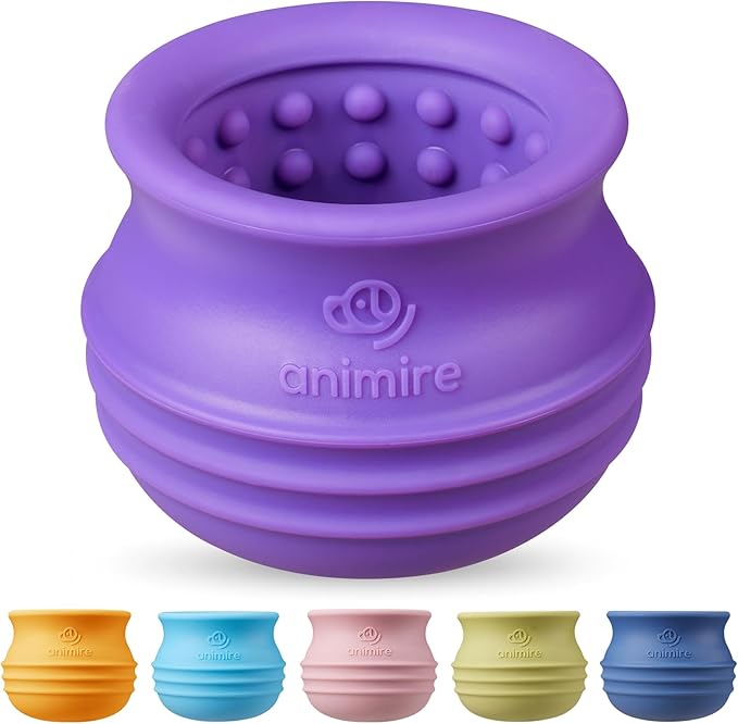 Treat Dispensing Dog Toy, Long-Lasting Interactive Puzzle Toys for Dogs, Stuffable Dog Enrichment Frozen Lick Treat Toy for Boredom, BPA Free Silicone Fetch Catch Chew Toy (Purple,M)