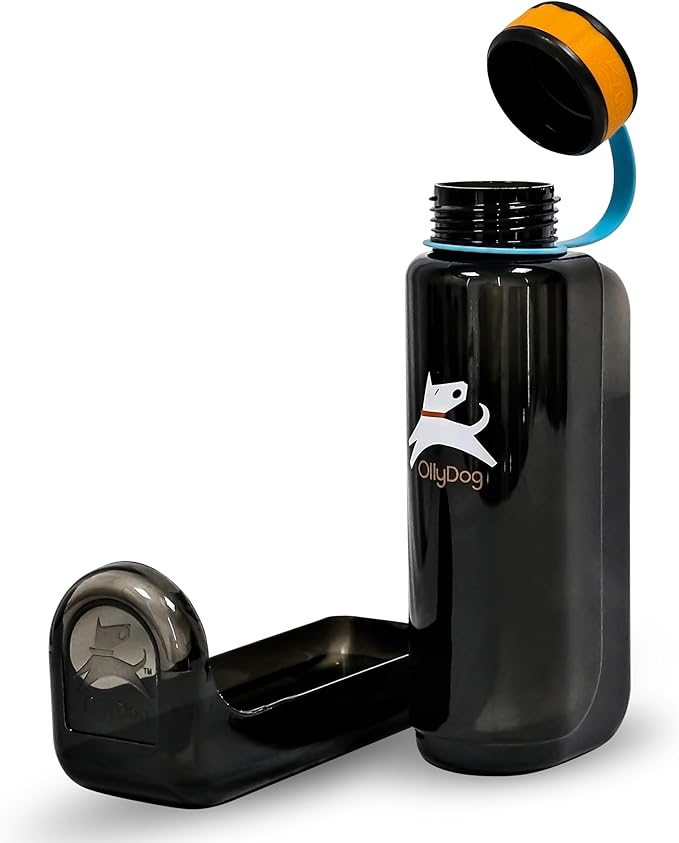 OllyDog OllyBottle, Dog Water Bottle with Detachable Bowl, No Spill Travel Bottle for Dogs, Wide Drinking Cup, BPA-Free Tritan, Easy Clean, Convenient for Walking & Hiking (1L, Chromatic)