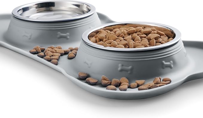 Hubulk Pet Dog Bowls 2 Stainless Steel Dog Bowl with No Spill Non-Skid Silicone Mat + Pet Food Scoop Water and Food Feeder Bowls for Feeding Small Medium Large Dogs Cats Puppies (Extra Large, Gray)