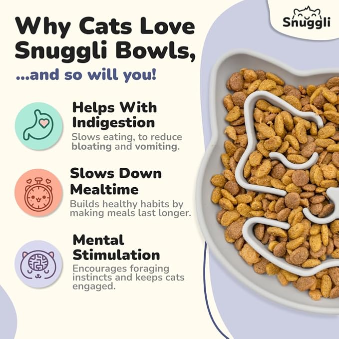 Snuggli Slow Feeder Cat Bowl | Cat Puzzle Feeder for Slow Eating, Mental Enrichment, Digestion, & Bloat Relief | Non-Slip Silicone, Dishwasher Safe, 1 Cup (Slate)