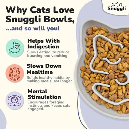 Snuggli Slow Feeder Cat Bowl | Cat Puzzle Feeder for Slow Eating, Mental Enrichment, Digestion, & Bloat Relief | Non-Slip Silicone, Dishwasher Safe, 1 Cup (Slate)