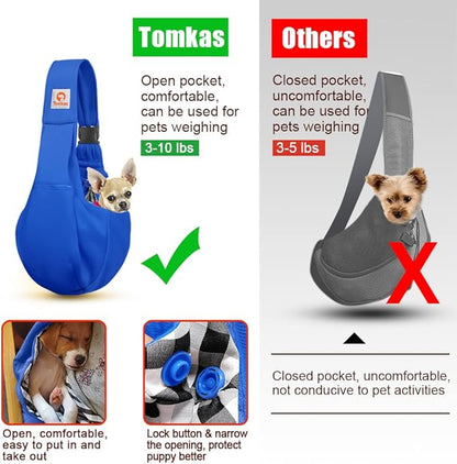 Tomkas Small Dog Cat Sling Carrier Puppy Purse Travel Wrap Soft Crossbody Pet Bag (Royal Blue, M - Zip Pocket & Adjust Strap)