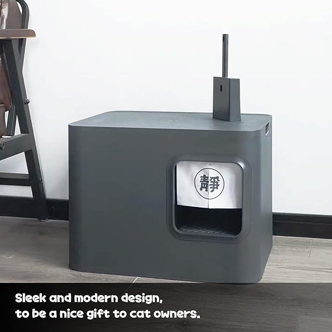 Cat Litter Scooper with Caddy and Holder, with Container to Store, Durable ABS Material and Cute Design - 85 Matte Dark Grey