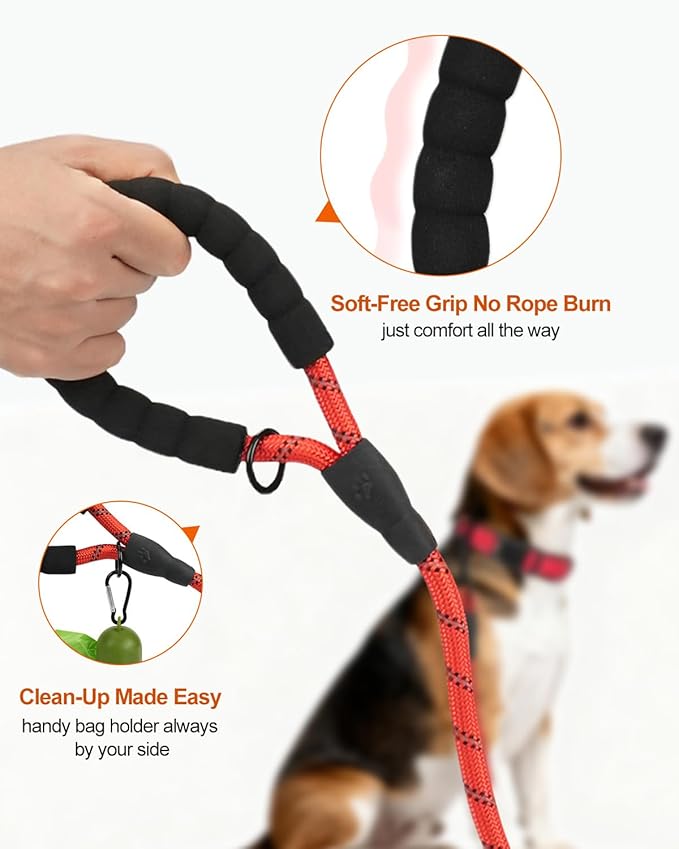 Joytale Dog Leash for Small Dogs, Heavy Duty Nylon Leashes with Comfortable Padded Handle and Highly Reflective Threads, Ideal for Walking and Training, Red, 5'×3/8''