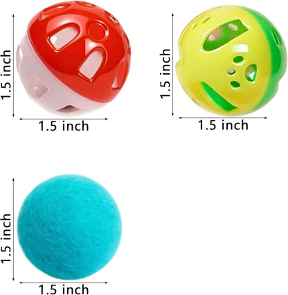 6 Pcs Indoor Cat Toys Balls for Kitten with 4 Bell Balls 2 Plush Balls Soft Durable Interactive Play for Cats (1.5'')
