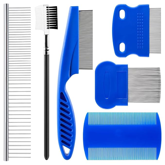 6 Pack Pets Grooming Comb Set, Flea Comb Set for Cats & Dogs, Professional Grooming Accessories for Pet, Flea Brush & Double Sided Tear Stain Remover