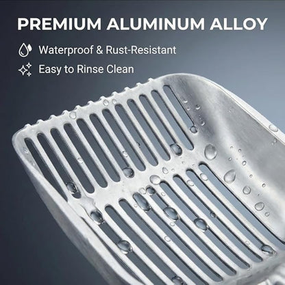 Full Metal Cat Litter Scoop with Holder, Stainless Steel Cat Litter Scooper Holder, Aluminum Kitty Scoop Captures All Clumps, Heavy Duty Kitty Metal Scooper with Non-Slip Handle