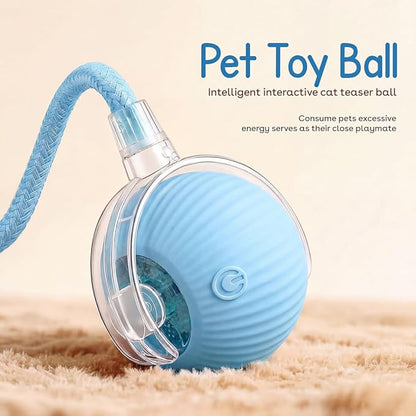 Interactive Cat Toy Ball, Automatic Intercative Cat Toys for Indoor Cats, The 3rd Generation Agile Moving Cat Ball with Elastic Mesh Tail, Toys for Indoor Adult Cats (Blue)