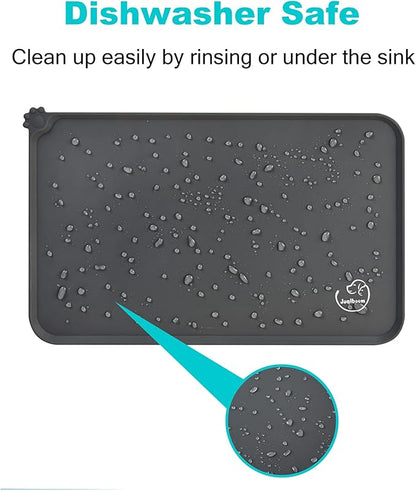Silicone Waterproof Dog Cat Pet Feeding Mats, Non Slip, Easy Clean Pet Dog Cat Bowl Mats Placemat (28" x 24") Grey