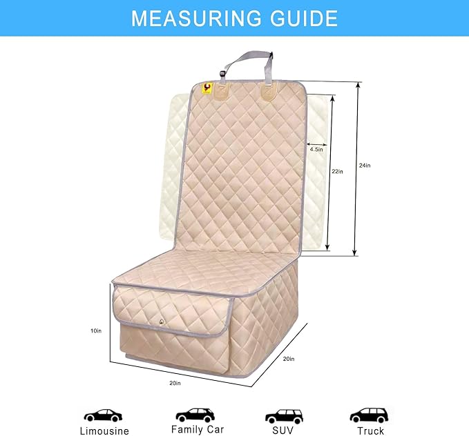 Bark Lover Deluxe Dog Seat Cover for Front Seat-More Durable Waterproof Front Seat Protector, High Heat Resistant and Nonslip Front Seat Cover for Dogs Kids, Universal Size (Beige MAT)