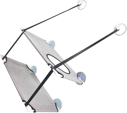DAN&DRE Cat Hammock, Double Layer Hanging Installation with Strong Suction Cup and Sturdy Brackets, Soft Mesh Fabric Window Perch for Indoor Outdoor Cats Resting on Smooth Surfaces (Gray)