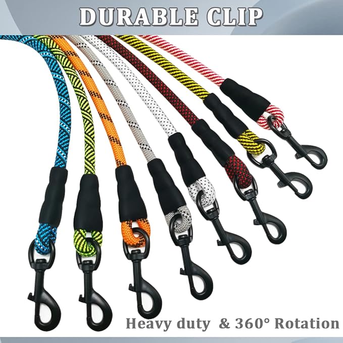 MayPaw Heavy Duty Rope Dog Leash, 3/6/8/10/12/15/20/30 FT Nylon Pet Leash, Soft Padded Handle Thick Lead Leashes for Large Medium Dogs (Blue Black, 1/2" * 8')