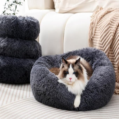 Round Dog Bed Fluffy Cat Bed Small Dog Bed Pet Bed Calming Donut Cat Bed Round Puppy Bed Calming Pet Bed Suit for 8Kg Dog and Cat