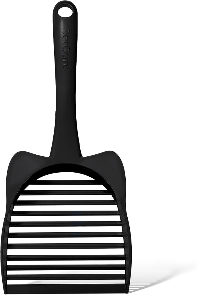 CatGuru Cat Litter Scoop, Jumbo Litter Scoop, Litter Scooper with Deep Shovel & Long Handle, Super Fast Sifter, Durable Kitty Litter Scoop, Cat Stuff, Kitten Supplies (Black)
