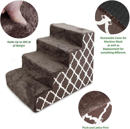 Best Pet Supplies Dog Stairs & Steps - Foam Steps for Small Dogs & Cats, Non-Slip Indoor Balanced Pet Step Support, Dog Ramp, No Assembly, Brown Lattice Print, 4-Step (18-inch Height)