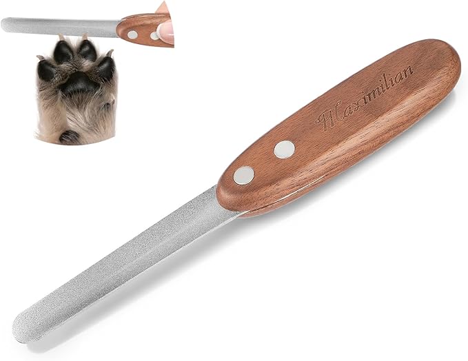 Dog Nail File, Diamond Coated Metal Nails Filer for Dogs Cats Pets with Ergonomic Walnut Handle, Smooth and Shape Rough Edges Remove Burs