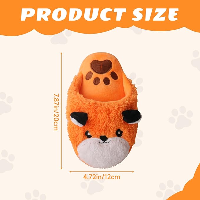 Andiker Dog Squeaky Toy, Cute Slipper Shaped Dog Chew Toys with a Squeaker and Crinkle Paper, Hide Food Puppy Stuffed Toy for Small Medium Dogs to Bite and Relieve Boredom and Stress (Orange)