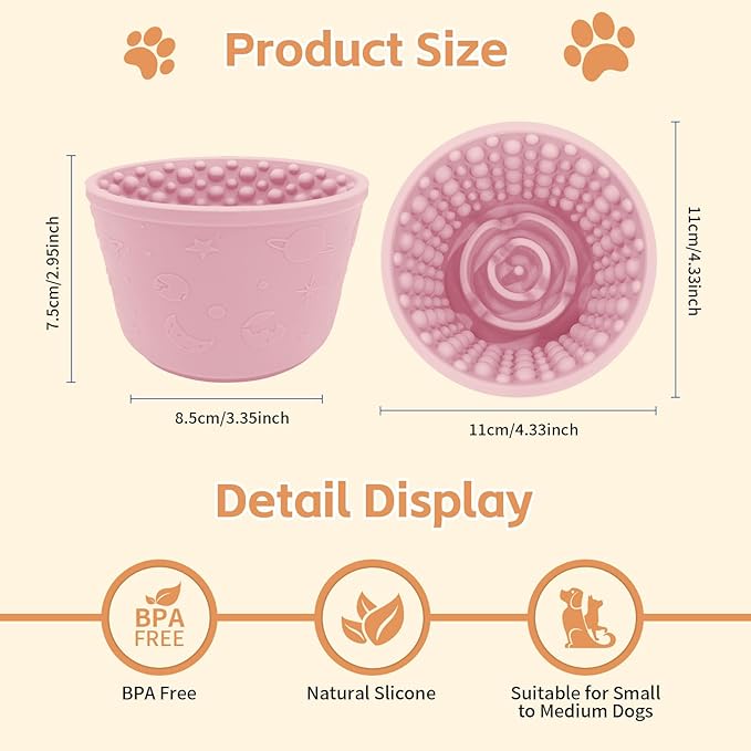 Dog Lick Bowl,Anxiety Relief Non-Slip Silicone Treat Bowl,Durable Long-Lasting Enrichment Slow Feeder Licking Mat for Small Medium Large Breed,Freezable BPA Free Silicone Dishwasher Safe-Pink